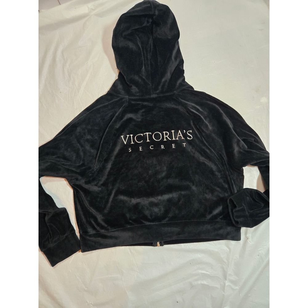 Victoria's Secret On Point Velour Zip Hoodie Black Women's Small Y2K